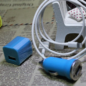 iPhone5対応可能　iPhone5車載充電器／カーチャージャー＆充電アダプタ＆Lighting-USBケーブル　3件セット　ブルー